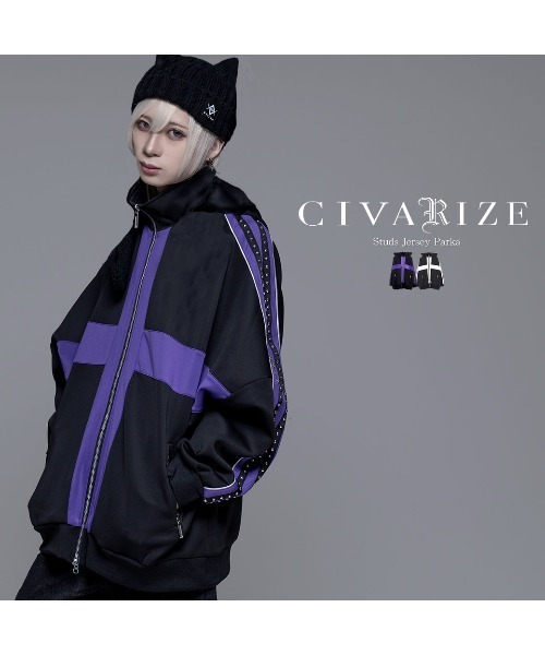 CIVARIZE（シヴァーライズ）の「『CIVARIZE/シヴァーライズ』フード付きスタッズライン切り替えトラックジャケット（パーカー・メンズ・ブラック×パープル/ブラック×ホワイト・FREE）」の3枚目の写真