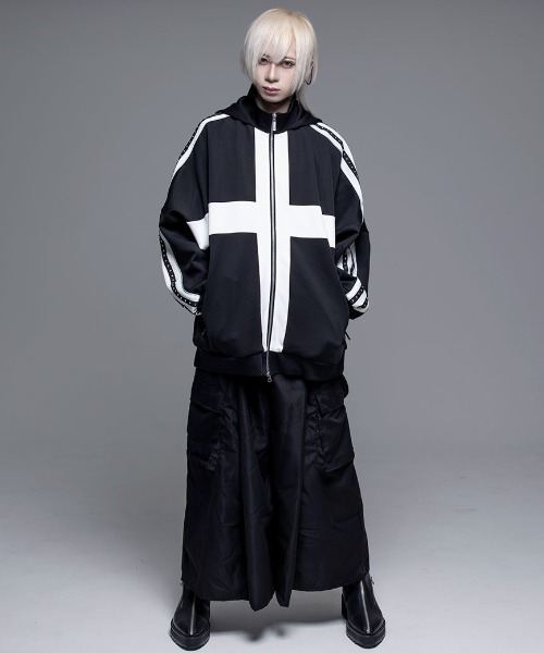 CIVARIZE（シヴァーライズ）の「『CIVARIZE/シヴァーライズ』フード付きスタッズライン切り替えトラックジャケット（パーカー・メンズ・ブラック×パープル/ブラック×ホワイト・FREE）」の11枚目の写真