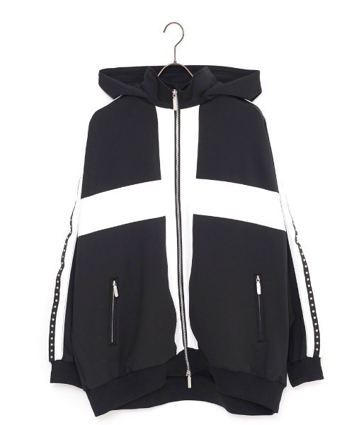 CIVARIZE（シヴァーライズ）の「『CIVARIZE/シヴァーライズ』フード付きスタッズライン切り替えトラックジャケット（パーカー・メンズ・ブラック×パープル/ブラック×ホワイト・FREE）」の13枚目の写真