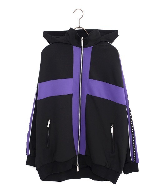 CIVARIZE（シヴァーライズ）の「『CIVARIZE/シヴァーライズ』フード付きスタッズライン切り替えトラックジャケット（パーカー・メンズ・ブラック×パープル/ブラック×ホワイト・FREE）」の15枚目の写真