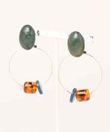 【Jolipoche】グリーンカボションフープピアス
