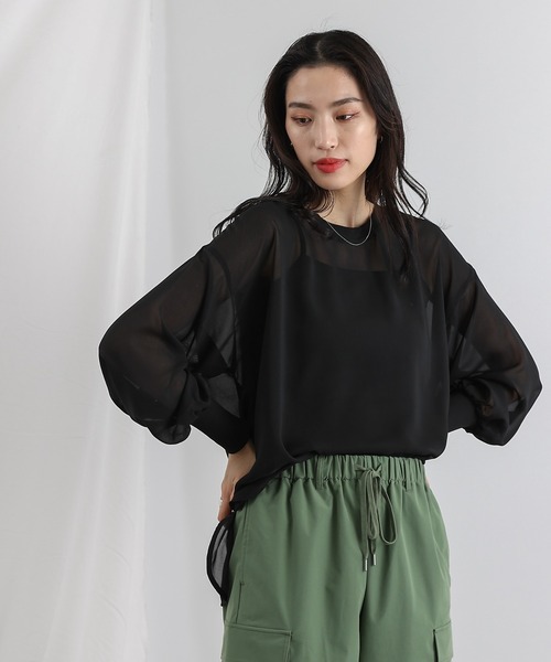 COLONY 2139（コロニートゥーワンスリーナイン）の「【セットアイテム】長袖シアートップス＆キャミソールセット（シャツ/ブラウス・レディース・ブラック/グレー/アイボリー/ブルー/グリーン系その他・FREE）」の7枚目の写真