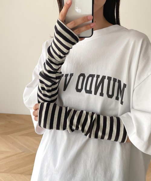 harmonie-OrganicCotton-(アルモニオーガニックコットン)ボーダーショート丈アームカバ