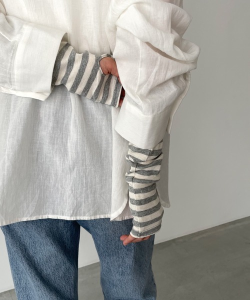 harmonie-OrganicCotton-(アルモニオーガニックコットン)ボーダーショート丈アームカバ