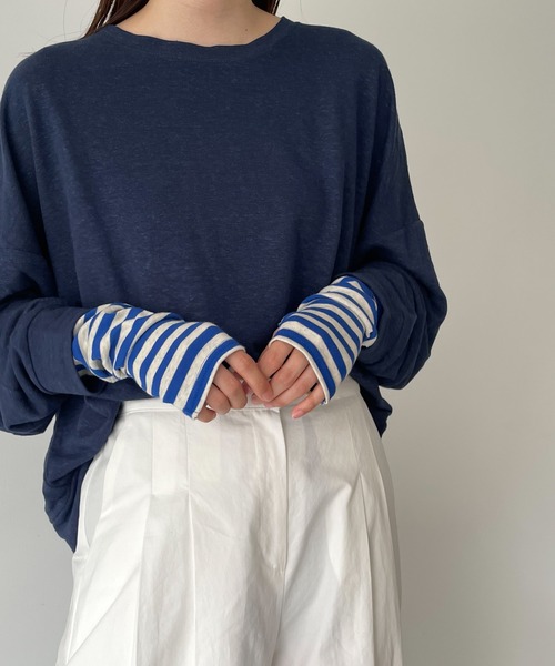 harmonie-OrganicCotton-(アルモニオーガニックコットン)ボーダーショート丈アームカバ