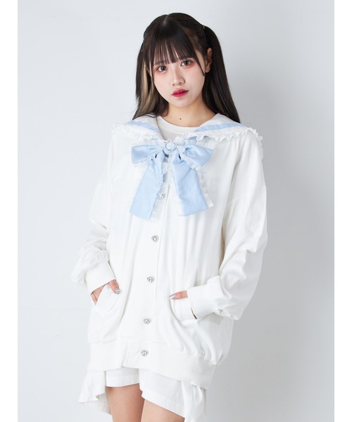 Ank Rouge アンクルージュ フリルプチリボンセーラーパーカー(ブルー) Ank Rouge（アンクルージュ）の「バック刺しゅうセーラーパーカー