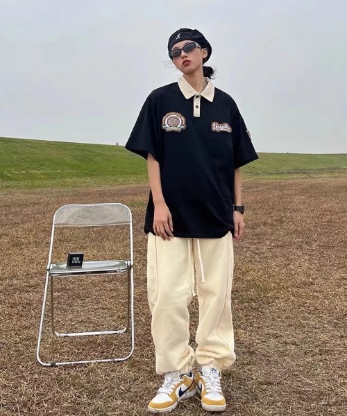 MGV（エムジーヴィー）の「バイカラーレトロワッペンポロ（ポロシャツ・レディース・ブラック/ベージュ・LARGE/MEDIUM/X-LARGE）」の12枚目の写真
