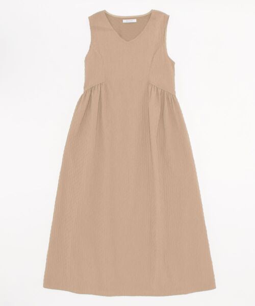 皺加工ギャザーノースリワンピース