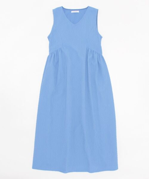 皺加工ギャザーノースリワンピース