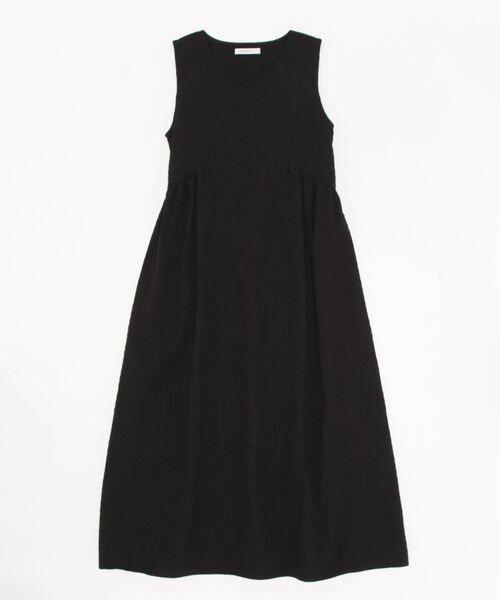 皺加工ギャザーノースリワンピース