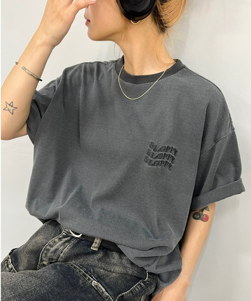 WHO'S WHO gallery(フーズフーギャラリー)の「《WEB限定》【SLOPPY/スロッピー】ロゴ刺繍TEE(Tシャツ/カットソー・レディース・ホワイト/ライトグレー/ホワイト系その他/ブラック系その他/チャコールグレー/ブラック/ブラック系その他2/ネイビー・FREE)」の5枚目の写真