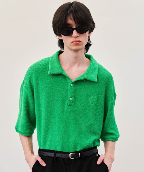 韓国ブランド RE:ON STUDIO レオンスタジオ REON LOGO TERRY COTTON POLO ロゴ ポロシャツ 半袖ポロシャツ サマーニット