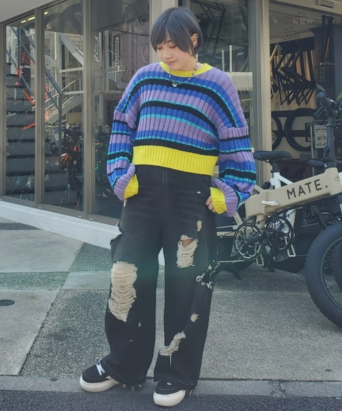 Candy Stripper（キャンディストリッパー）の「MULTI BORDER ニット（ニット/セーター・レディース・パープル/ピンク/ブルー・2）」の4枚目の写真