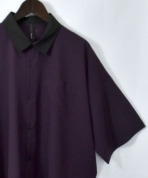 おしゃれスタ(オシャレスタ)の「ポリストレッチ クレリック レギュラーカラー半袖ビッグシャツ【IR】(シャツ/ブラウス・メンズ・ネイビー/サックスブルー/パープル/ブラック/チャコールグレー/ホワイト/グレイッシュベージュ/グリーン・L/XL/M)」の8枚目の写真
