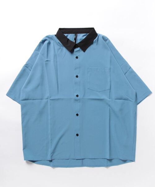 おしゃれスタ(オシャレスタ)の「ポリストレッチ クレリック レギュラーカラー半袖ビッグシャツ【IR】(シャツ/ブラウス・メンズ・ネイビー/サックスブルー/パープル/ブラック/チャコールグレー/ホワイト/グレイッシュベージュ/グリーン・L/XL/M)」の15枚目の写真
