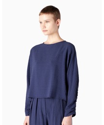 【エンポリオ アルマーニ】ブラウス リヨセル混紡テクニカルシアサッカー製 伸縮インサート