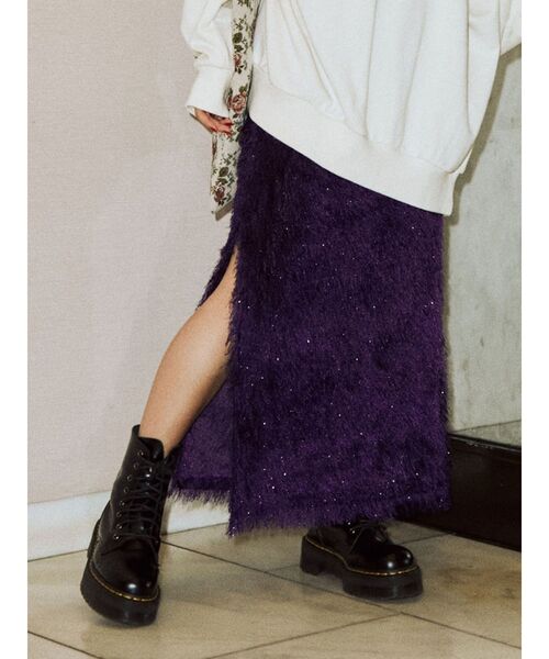 jouetie(ジュエティ)の「ジャカードフリンジスカート(スカート・レディース・ブラック/イエロー/パープル・MEDIUM)」の3枚目の写真