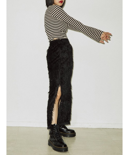 jouetie(ジュエティ)の「ジャカードフリンジスカート(スカート・レディース・ブラック/イエロー/パープル・MEDIUM)」の7枚目の写真