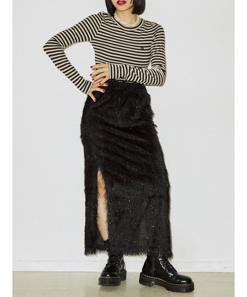 jouetie(ジュエティ)の「ジャカードフリンジスカート(スカート・レディース・ブラック/イエロー/パープル・MEDIUM)」の4枚目の写真