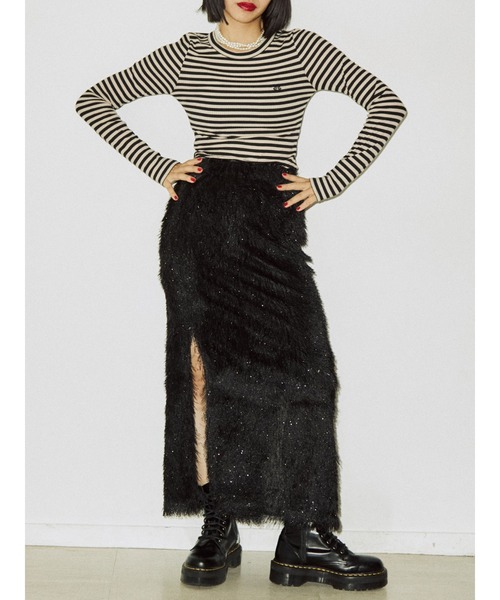 jouetie(ジュエティ)の「ジャカードフリンジスカート(スカート・レディース・ブラック/イエロー/パープル・MEDIUM)」の5枚目の写真