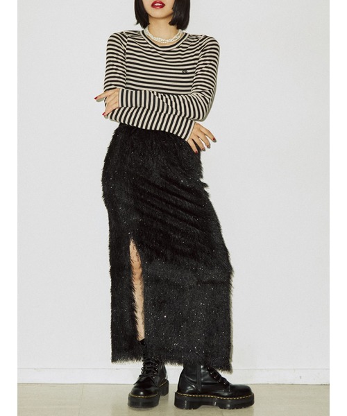 jouetie(ジュエティ)の「ジャカードフリンジスカート(スカート・レディース・ブラック/イエロー/パープル・MEDIUM)」の6枚目の写真