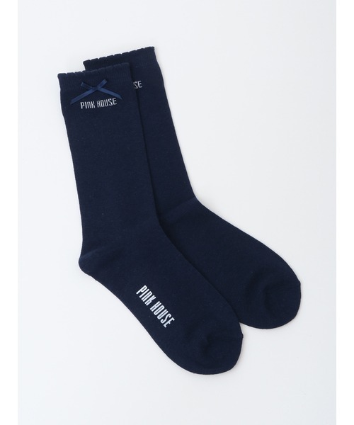 PINK HOUSE（ピンクハウス）の「ロゴ&リボンソックス（ソックス/靴下・レディース・ネイビー/キナリ/ピンク/ブラック/レッド/カーキ・フリー）」の4枚目の写真
