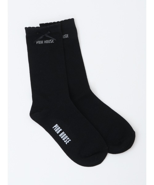 PINK HOUSE（ピンクハウス）の「ロゴ&リボンソックス（ソックス/靴下・レディース・ネイビー/キナリ/ピンク/ブラック/レッド/カーキ・フリー）」の2枚目の写真