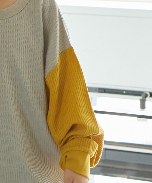 PAIRMANON STREET(ペアマノンストリート)の「【PAIRMANON STREET】ビッグシルエット ガゼット ワッフル ロンT(Tシャツ/カットソー・キッズ・イエロー/ライトベージュ/ブラック/ブラック系その他/レッド/カーキ/パープル系その他/ベージュ系その他・100/140/90/130/150/120/110)」の13枚目の写真