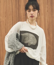 MERLOT | 猫プリントロンT(Tシャツ/カットソー)