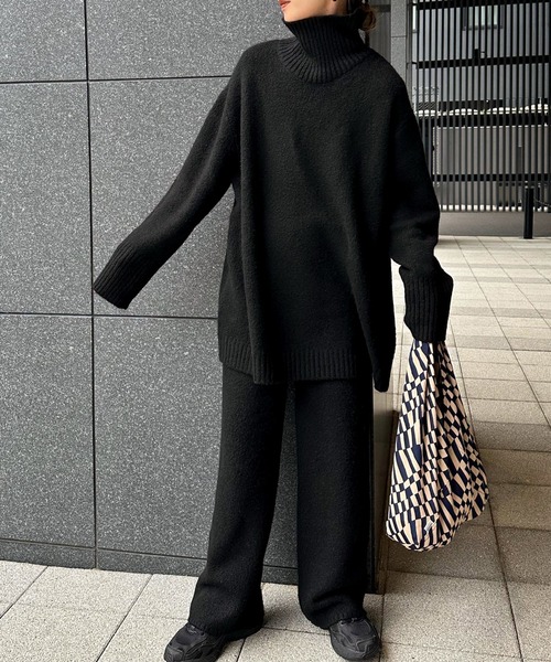 select MOCA by son（セレクトモカバイソン）の「リブタートルニットトップス（ニット/セーター・レディース・ダークブラウン/ブラック/グレイッシュベージュ/ホワイト/グレー・FREE）」の8枚目の写真