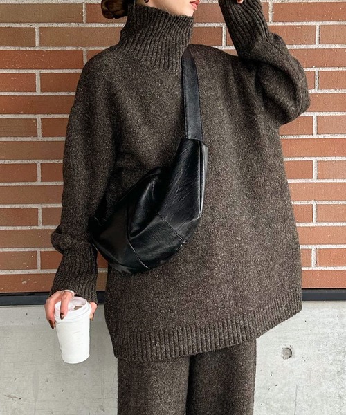 select MOCA by son（セレクトモカバイソン）の「リブタートルニットトップス（ニット/セーター・レディース・ダークブラウン/ブラック/グレイッシュベージュ/ホワイト/グレー・FREE）」の14枚目の写真