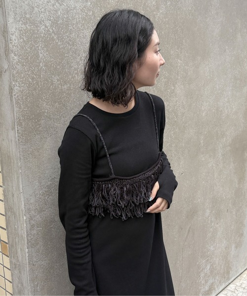 self-portrait 黒いリブ編みロングワンピース feepur ワンピース 「TALL/2Tサイズあり」カットリブロング