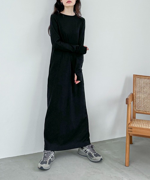 prit ♡ オーバーサイズ ロングワンピース 黒 ブラック ロングワンピース シャツワンピース 襟付き長袖