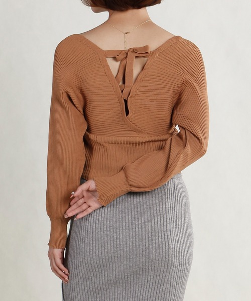 Mayree（メイリー）の「【AURORIA】バックリボンキャミレイヤードニットトップス（ニット/セーター・レディース・ピンク/ブラウン/ホワイト/ブラック・FREE）」の13枚目の写真