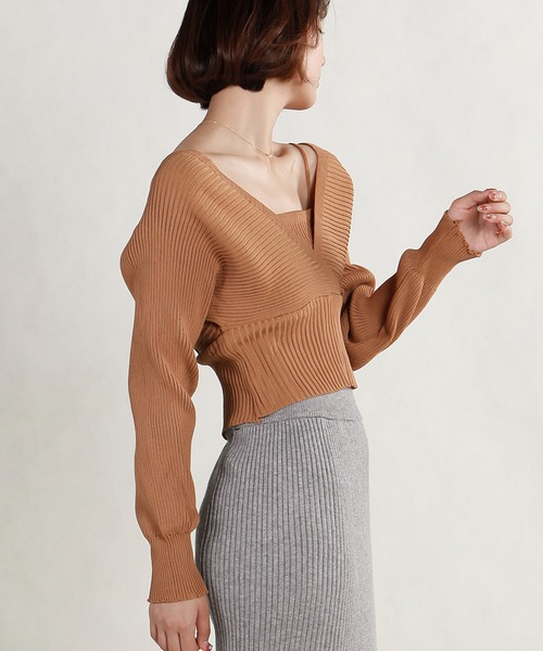 Mayree（メイリー）の「【AURORIA】バックリボンキャミレイヤードニットトップス（ニット/セーター・レディース・ピンク/ブラウン/ホワイト/ブラック・FREE）」の8枚目の写真