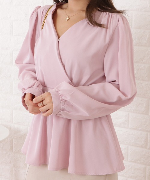 Lace Ladies(レースレディース)の「カシュクールペプラムギャザー長袖ブラウス(シャツ/ブラウス・レディース・ホワイト/ピンク/ブルー・S/M/XL)」の3枚目の写真
