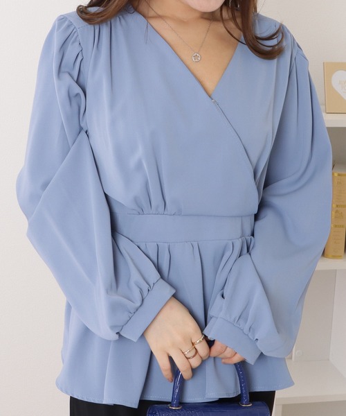 Lace Ladies(レースレディース)の「カシュクールペプラムギャザー長袖ブラウス(シャツ/ブラウス・レディース・ホワイト/ピンク/ブルー・S/M/XL)」の4枚目の写真