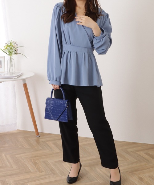 Lace Ladies(レースレディース)の「カシュクールペプラムギャザー長袖ブラウス(シャツ/ブラウス・レディース・ホワイト/ピンク/ブルー・S/M/XL)」の5枚目の写真