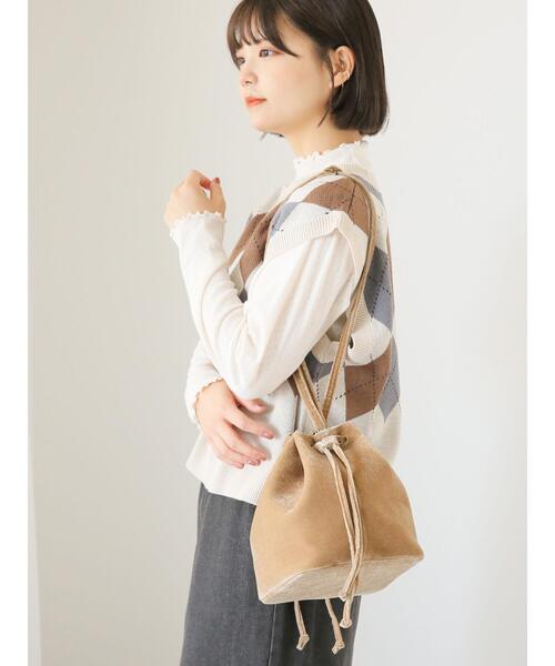 ehka sopo（エヘカソポ）の「ベロア巾着バッグ（ハンドバッグ・レディース・ベージュ/ブルー/ブラック・F）」の4枚目の写真