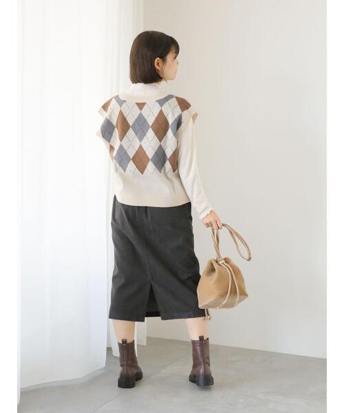 ehka sopo（エヘカソポ）の「ベロア巾着バッグ（ハンドバッグ・レディース・ベージュ/ブルー/ブラック・F）」の5枚目の写真