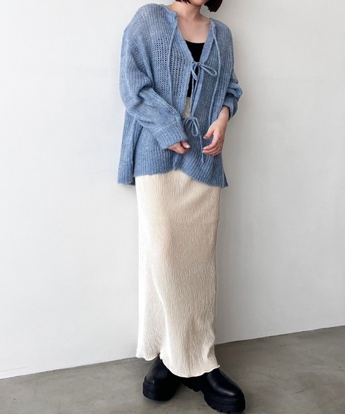 LOWRYS FARM（ローリーズファーム）の「２ＷＡＹモヘヤリボンカーディガンＬＳ　980325（ニット/セーター・レディース・オレンジ/アイボリー/ブルー/ピンク/グレー・FREE）」の10枚目の写真