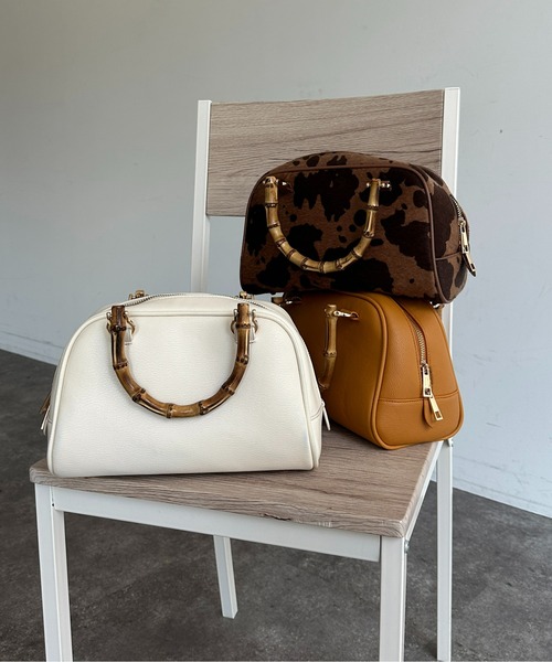 Thevon(ゼボン)の「バンブーハンドルボストンバッグ(ボストンバッグ・レディース・ブラウン/マスタード/アイボリー・FREE)」の1枚目の写真