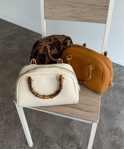 Thevon(ゼボン)の「バンブーハンドルボストンバッグ(ボストンバッグ・レディース・ブラウン/マスタード/アイボリー・FREE)」の6枚目の写真