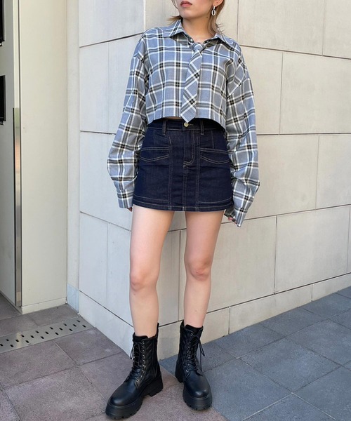 ENVYM（アンビー）の「スイッチングミニスカパン（スカート・レディース・ブラック/ブルー・SMALL/MEDIUM）」の8枚目の写真