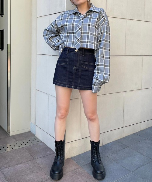 ENVYM（アンビー）の「スイッチングミニスカパン（スカート・レディース・ブラック/ブルー・SMALL/MEDIUM）」の9枚目の写真