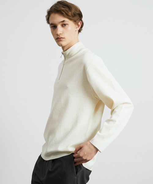 UNITED TOKYO（ユナイテッドトウキョウ）の「18Gウールミラノリブハーフジップニット｜ウォッシャブル / ストレッチ / 毛玉防止 / 保温（ニット/セーター・メンズ・オフホワイト/ダークグレー/ブラック・1/2/3）」の5枚目の写真