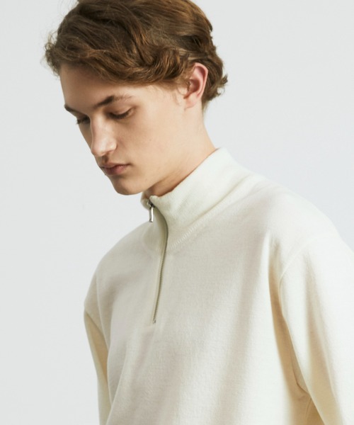 UNITED TOKYO（ユナイテッドトウキョウ）の「18Gウールミラノリブハーフジップニット｜ウォッシャブル / ストレッチ / 毛玉防止 / 保温（ニット/セーター・メンズ・オフホワイト/ダークグレー/ブラック・1/2/3）」の6枚目の写真