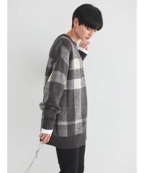 AMERICAN HOLIC（アメリカンホリック）の「ブークレチェックニットチュニック（チュニック・レディース・キャメル/グレー/アイボリー・L/M）」の22枚目の写真