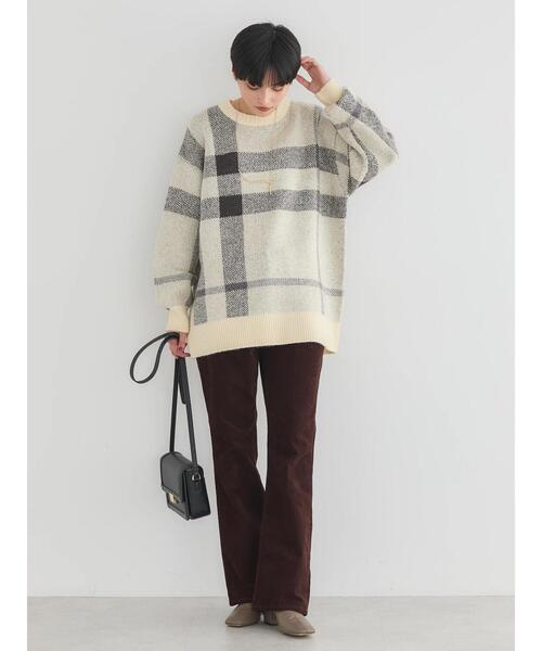 AMERICAN HOLIC（アメリカンホリック）の「ブークレチェックニットチュニック（チュニック・レディース・キャメル/グレー/アイボリー・L/M）」の16枚目の写真