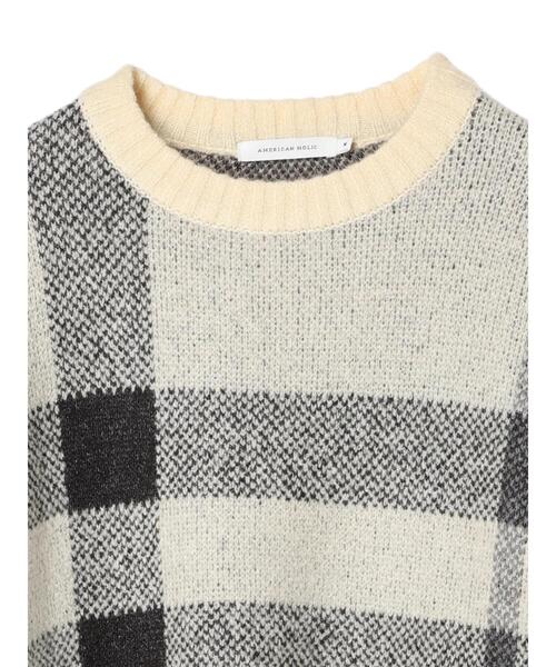 AMERICAN HOLIC（アメリカンホリック）の「ブークレチェックニットチュニック（チュニック・レディース・キャメル/グレー/アイボリー・L/M）」の11枚目の写真
